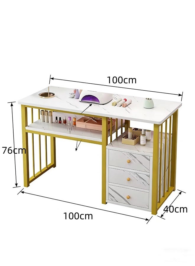 JCB CHIC Manicure Table Nail Desk with 3 Drawers，large space double storage table for Nail Tech, Acetone Resistant Nail Table Station for Beauty Salon Spa(100×40×76CM） - Image 2